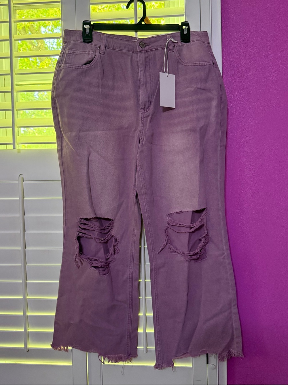 Zenana Outfitters Lavender Distressed Wide-Leg Jeans